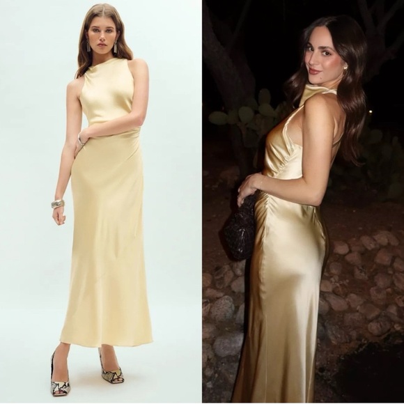 REFORMATION NWT Casette Silk Dress in Blonde 4 - Picture 1 of 11